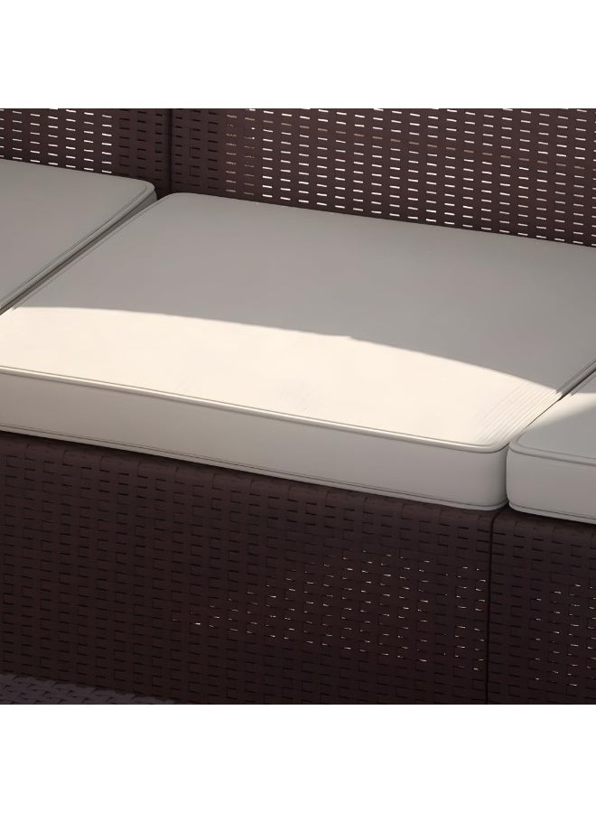Marcolo 2-Seater Outdoor Sofa Set – Dark Brown Plastic Chairs with Beige Back and Seat Cushions & Coffee Table, Weather-Resistant Patio & Balcony Furniture with Built-In Cup Holders - Image 5
